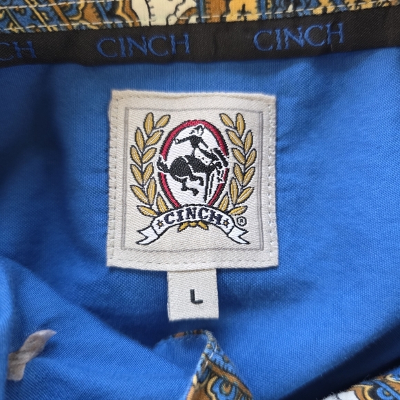 Cinch Western Shirt Men's Large Blue Paisley Trim Pearl Snap Long Sleeve Rodeo - Picture 7 of 10